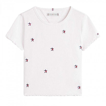 Front - Tommy Hilfiger Girls Star Ribbed T-Shirt