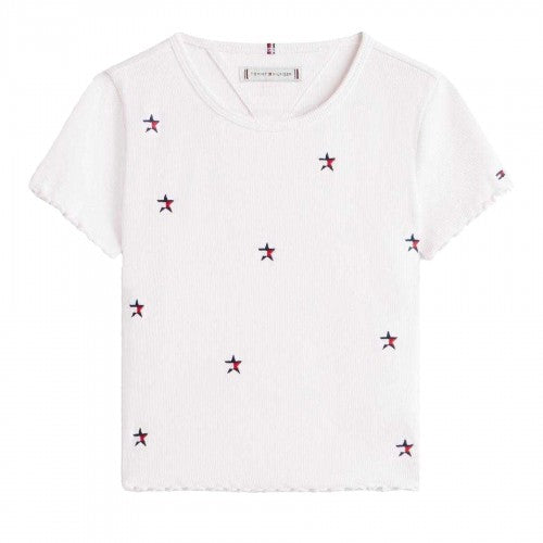 Front - Tommy Hilfiger Girls Star Ribbed T-Shirt