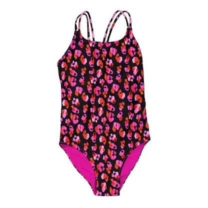 Front - Biba Girls Leopard Print Cross Back One Piece Swimsuit