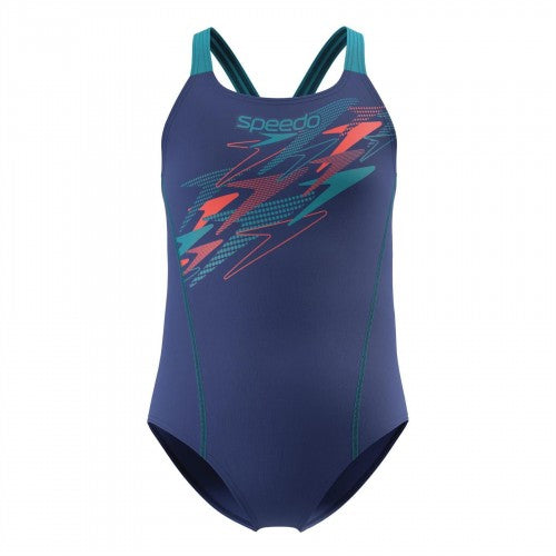 Front - Speedo Girls Medley Logo One Piece Swimsuit