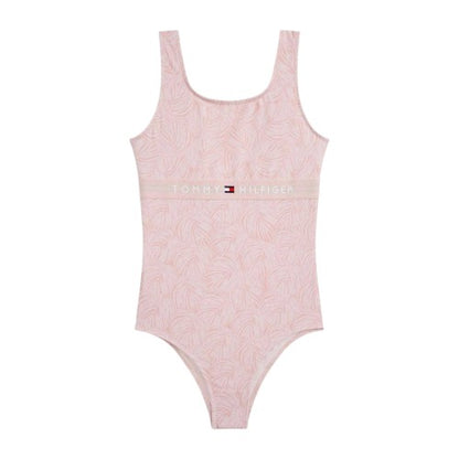 Front - Tommy Hilfiger Girls Leaf Print One Piece Swimsuit