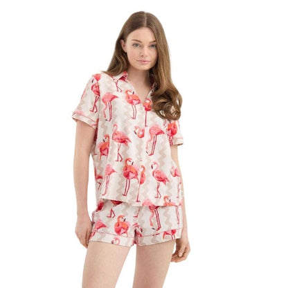 Front - Chelsea Peers Womens/Ladies Flamingo Two Piece Pyjama Set