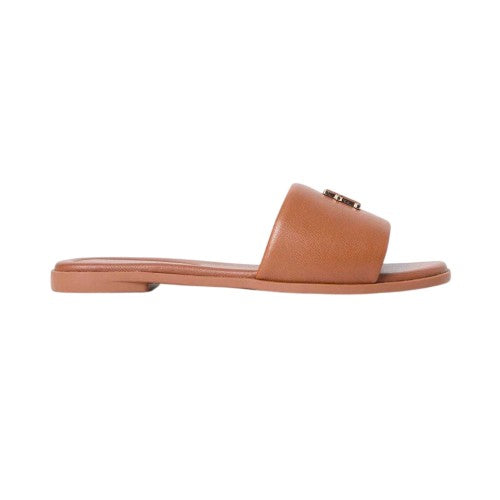 Front - Tommy Hilfiger Womens/Ladies Logo Leather Flat Mule Sandals