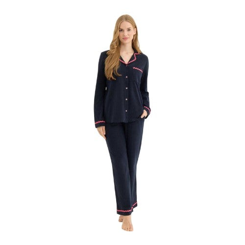 Front - Chelsea Peers Womens/Ladies Wavy Contrast Trim Long Pyjama Set