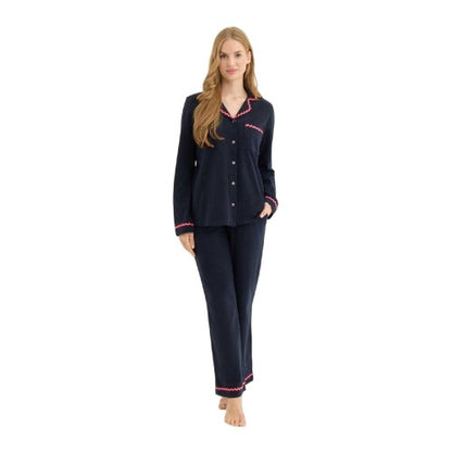 Front - Chelsea Peers Womens/Ladies Wavy Contrast Trim Long Pyjama Set