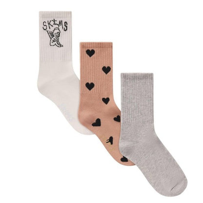 Front - Skims Womens/Ladies Heart Ribbed Crew Socks (Pack of 3)