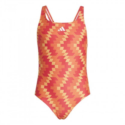 Front - Adidas Girls Geometric Pattern One Piece Swimsuit