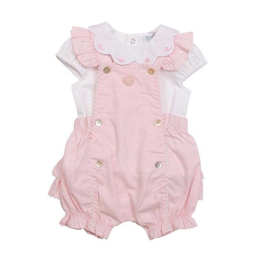 Front - Mintini Baby Girls Scalloped Edge Top & Shorts Set