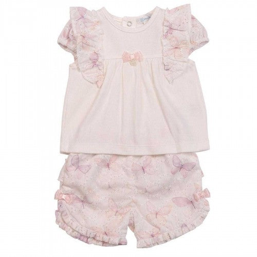 Front - Mintini Baby Girls Butterflies Top & Shorts Set
