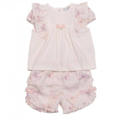 Front - Mintini Baby Girls Butterflies Top & Shorts Set