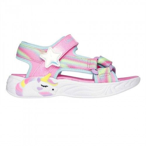 Front - Skechers Girls Unicorn Flashing Lights Flat Sandals