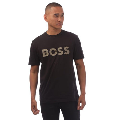 Front - Hugo Boss Mens Artwork Logo Regular T-Shirt