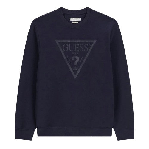 Front - Guess Mens Embossed Crew Neck Slim Sweatshirt
