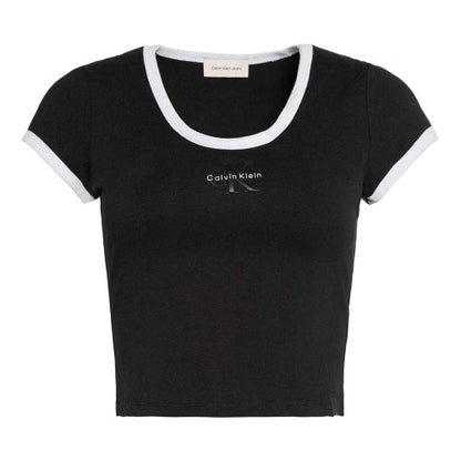 Front - Calvin Klein Womens/Ladies Ringer Cropped T-Shirt