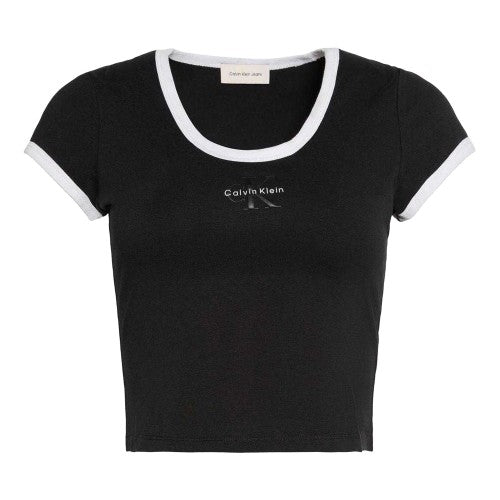 Front - Calvin Klein Womens/Ladies Ringer Cropped T-Shirt