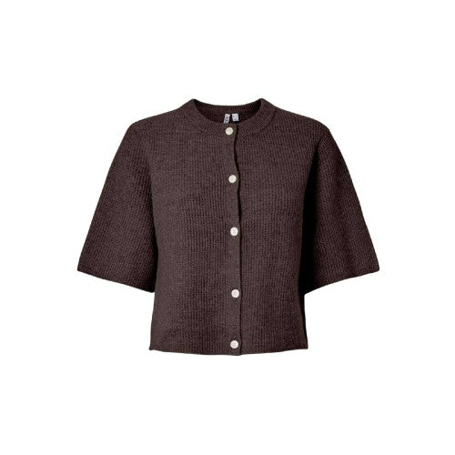 Front - Pieces Womens/Ladies Rib Knit Relaxed Fit Short-Sleeved Cardigan