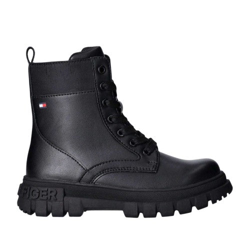 Front - Tommy Hilfiger Womens/Ladies Leather Lace Up Zipped Biker Boots