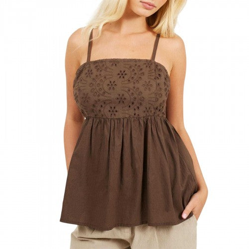 Front - Brave Soul Womens/Ladies Broderie Vest Top