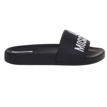 Front - Love Moschino Unisex Adult Embossed Leather Patch Logo Flat Slides