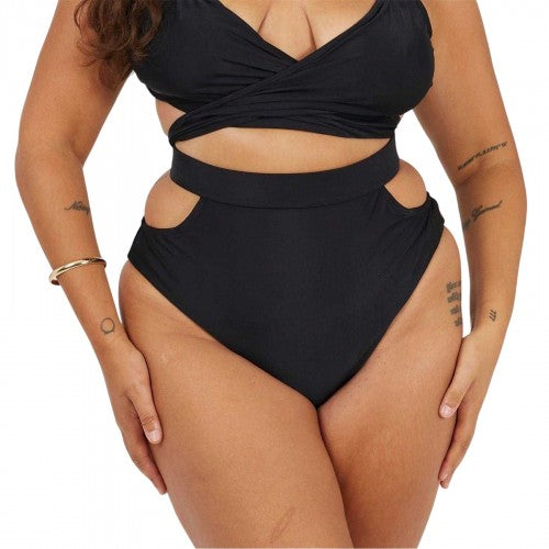 Front - Brave Soul Womens/Ladies Striped High Waist Bikini Bottoms