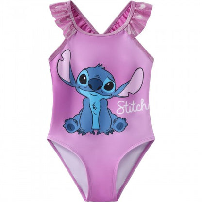 Front - Lilo & Stitch Girls Stitch Printed One Piece Swimsuit