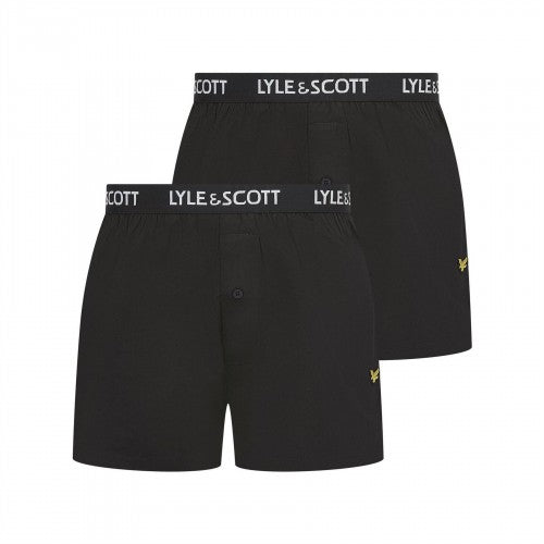 Front - Lyle & Scott Mens Usher Logo Woven Boxer Shorts (Pack of 2)
