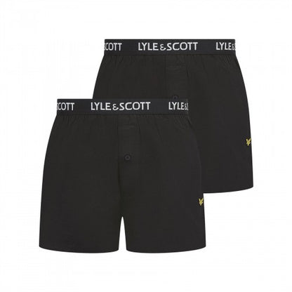 Front - Lyle & Scott Mens Usher Logo Woven Boxer Shorts (Pack of 2)