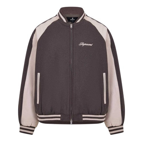 Front - Represent Mens Embroidered Logo Snap Varsity Jacket