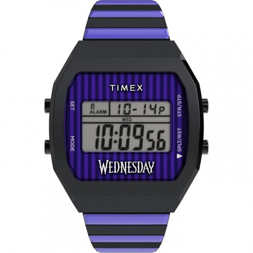 Front - Timex Mens Striped Steel Digital Watch