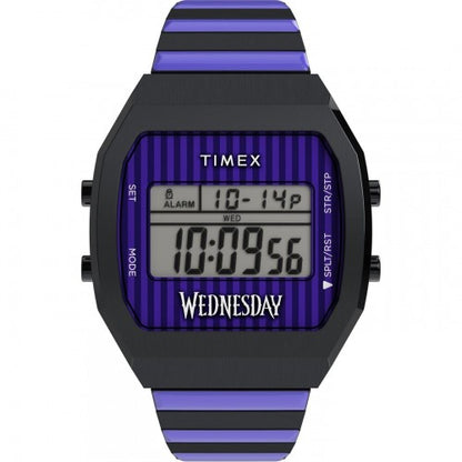 Front - Timex Mens Striped Steel Digital Watch