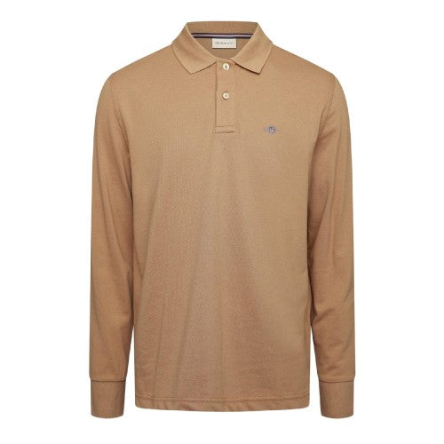 Front - Gant Mens Embroidered Logo Long-Sleeved Polo Shirt