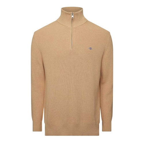 Front - Gant Mens Cotton Merino Quarter Zip Jumper