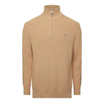 Front - Gant Mens Cotton Merino Quarter Zip Jumper