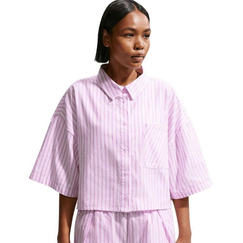 Front - Nike Womens/Ladies Stripe Poplin Short-Sleeved Shirt