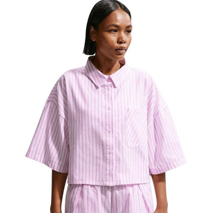 Front - Nike Womens/Ladies Stripe Poplin Short-Sleeved Shirt