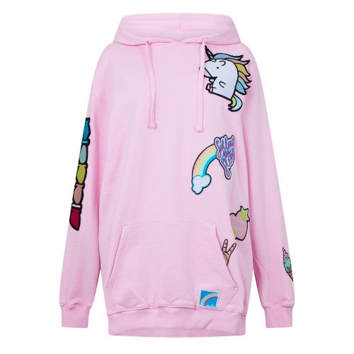 Front - Diadora Girls Unicorn Overhead Drawstring Hoodie