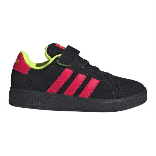 Front - Adidas Childrens/Kids Grand Court 3 Stripes Suede Trainers
