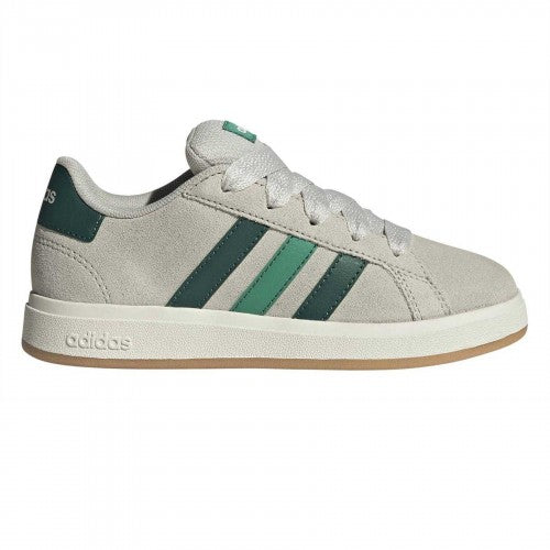 Front - Adidas Childrens/Kids Grand Court 3 Stripes Suede Flat Trainers