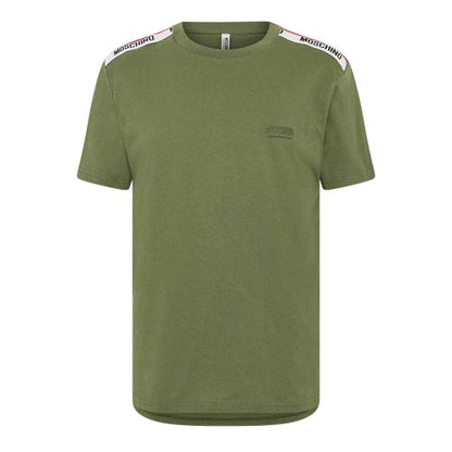 Front - Moschino Mens Tape Taped Shoulders T-Shirt