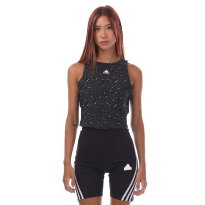 Front - Adidas Womens/Ladies Essentials Animal Print Crop Top
