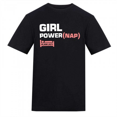 Front - Plain Lazy Womens/Ladies Girl Power Printed T-Shirt