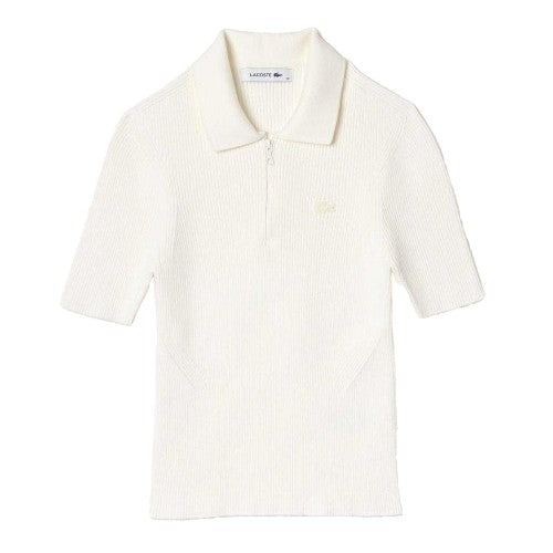 Front - Lacoste Womens/Ladies Rib Knit Quarter Zip Polo Shirt