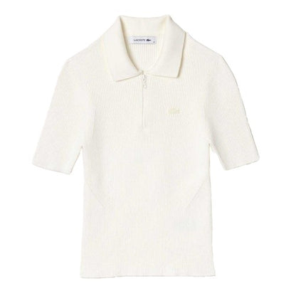 Front - Lacoste Womens/Ladies Rib Knit Quarter Zip Polo Shirt