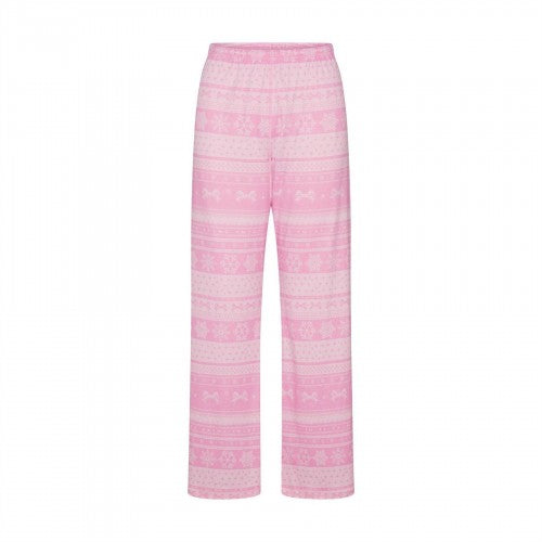 Bubblegum Pink - Front - Skims Womens-Ladies Pointelle Fair Isle Pyjama Bottoms