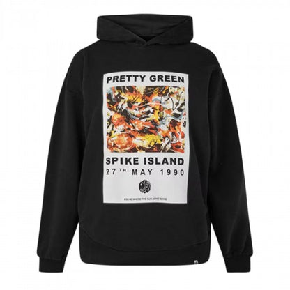 Front - Pretty Green Mens Spike Island Graphic Print Overhead Hoodie