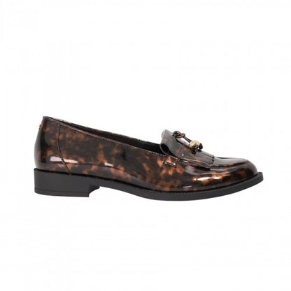 Front - Dune London Womens/Ladies Globetrot Tortoise Shell Tassel Flat Loafers