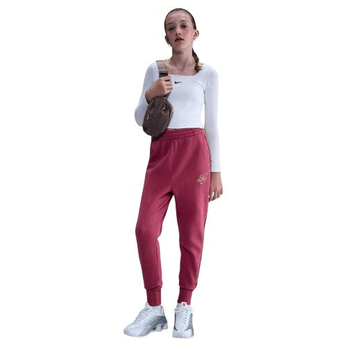 Front - Nike Girls Club Fleece Side Stripe Jogging Bottoms