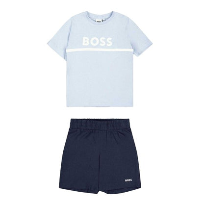 Front - Boss Childrens/Kids Striped Logo T-Shirt & Shorts Set