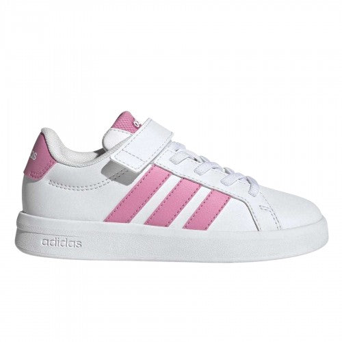 Front - Adidas Childrens/Kids Grand Court 3 Stripes Flat Trainers
