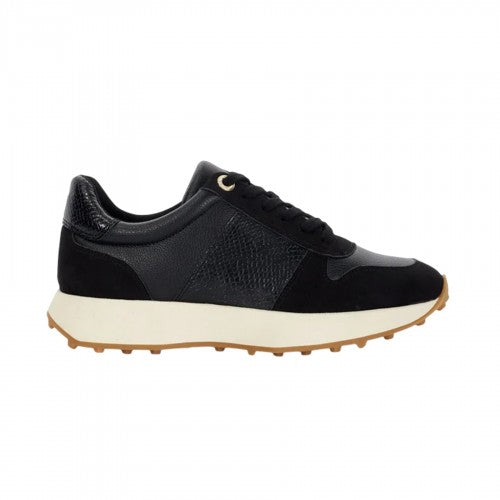 Front - Dune London Womens/Ladies Snake Print Leather Trainers